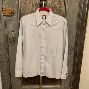 Vintage 70s 80s Karman Western sky blue mini striped diamond iridescent pattern